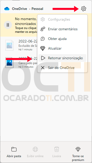 Retomar Sincronização no OneDrive