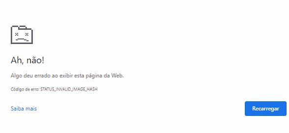 Mensagem de erro no Google Chrome