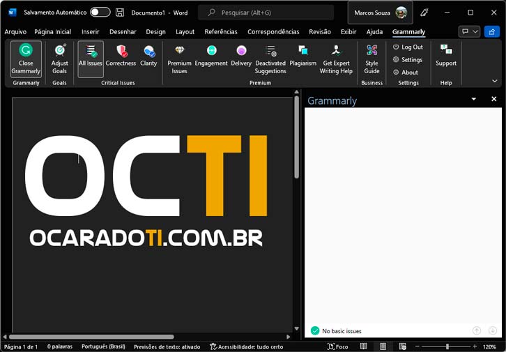 Grammarly configurado com sucesso no Microsoft Office