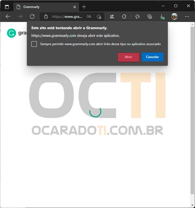 Permitindo o navegador abrir o Grammarly