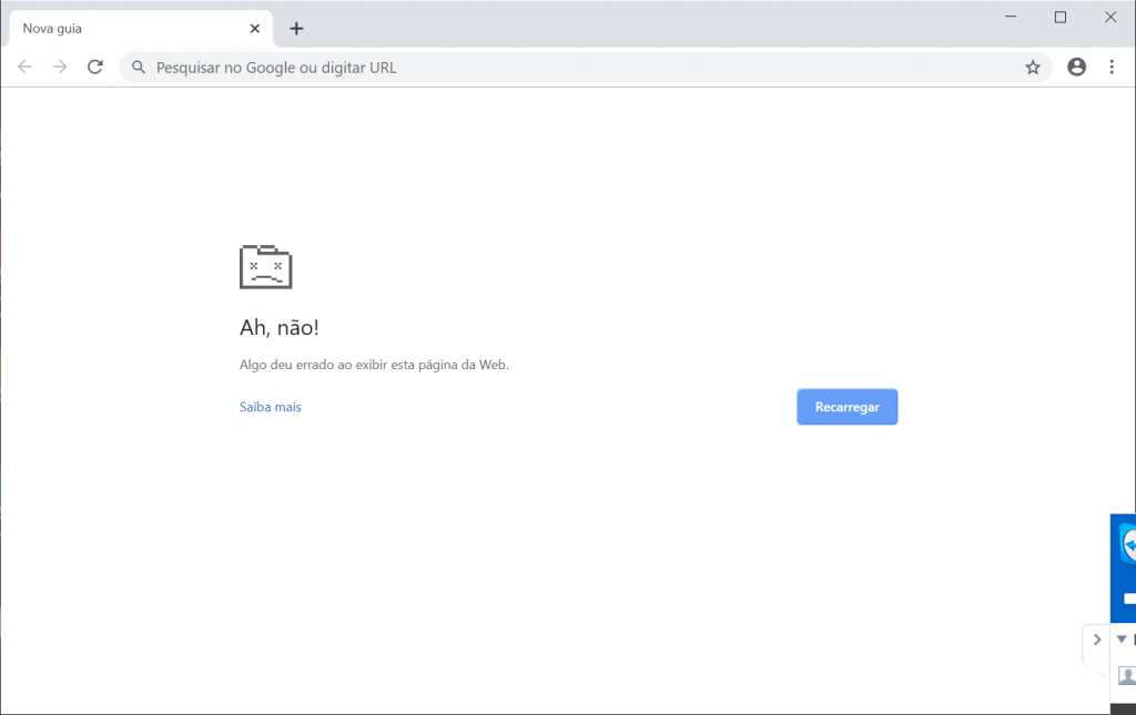 Mensagem de erro ao abrir o Google Chrome
