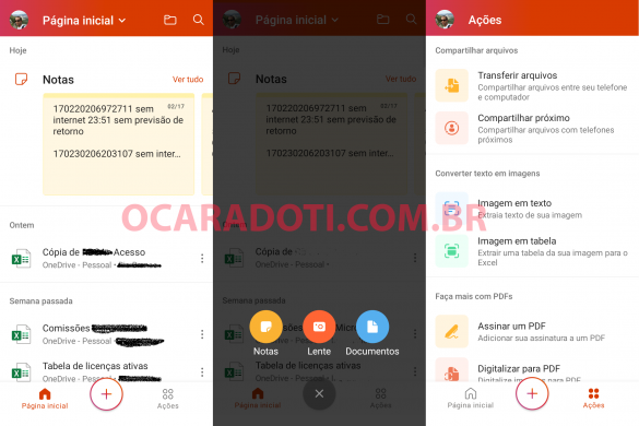 Telas do novo app Microsoft Office