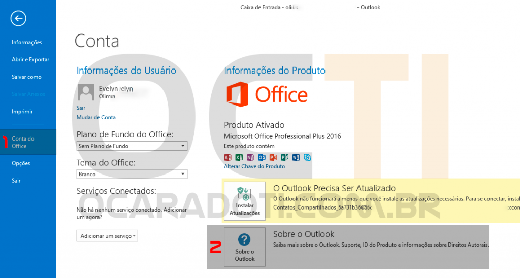 Conta do Office - Microsoft Outlook